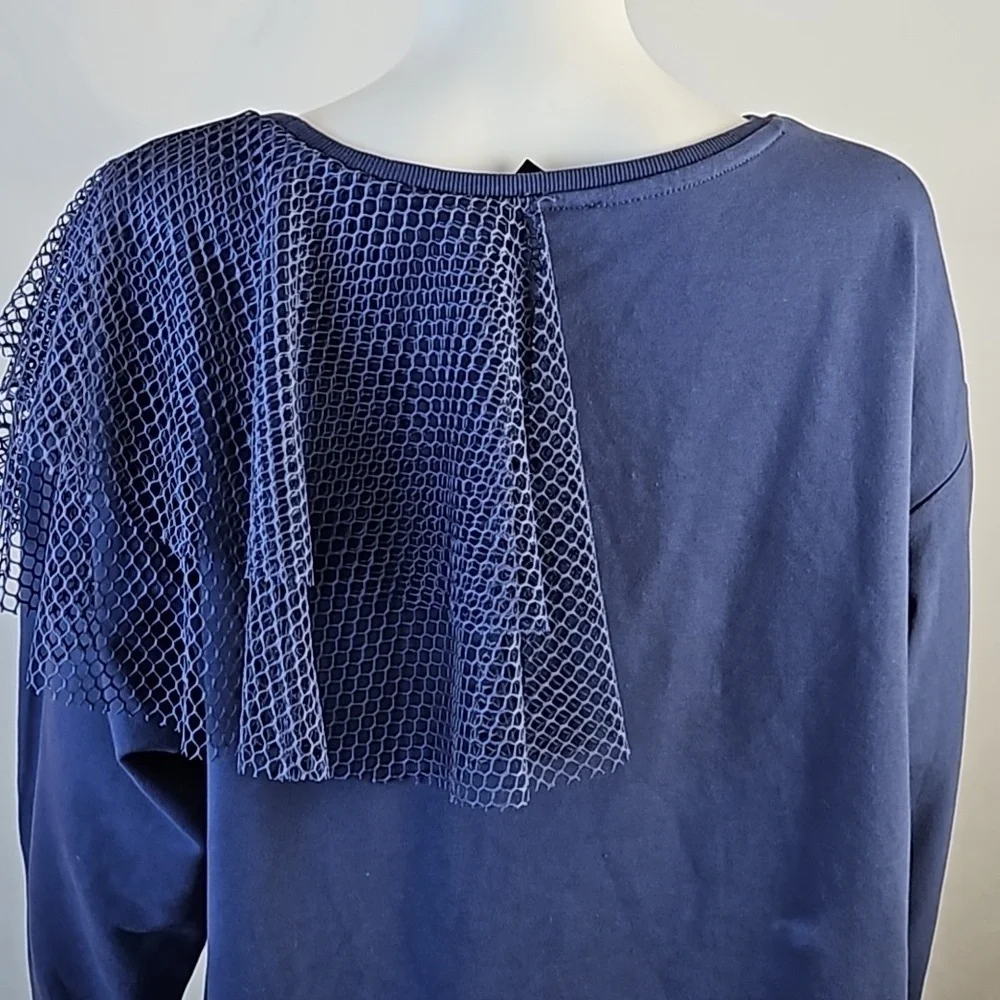 NWT Lane Bryant Periwinkle Crew Neck w Tulle Skirt & Mesh Shoulder Embellishment - Picture 8 of 16